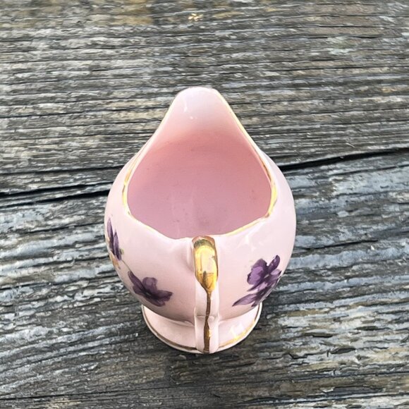 Vintage Pink  Purple Violets Japan Miniature Water Pitcher Porcelain Creamer 2" - Picture 4 of 5